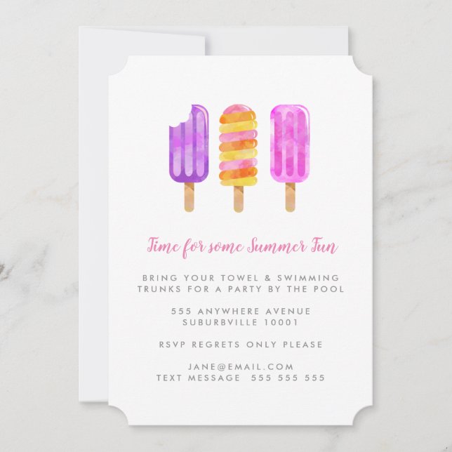 Invitación Verano Popsicles Pollos helados Fiesta de helados (Anverso)