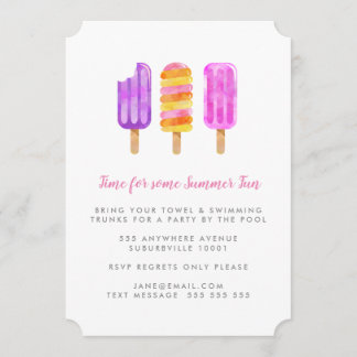 Invitación Verano Popsicles Pollos helados Fiesta de helados