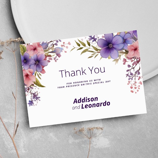 Invitación Verano primavera lavanda rosa floral Gracias (Spring summer lavender pink floral Thank You)