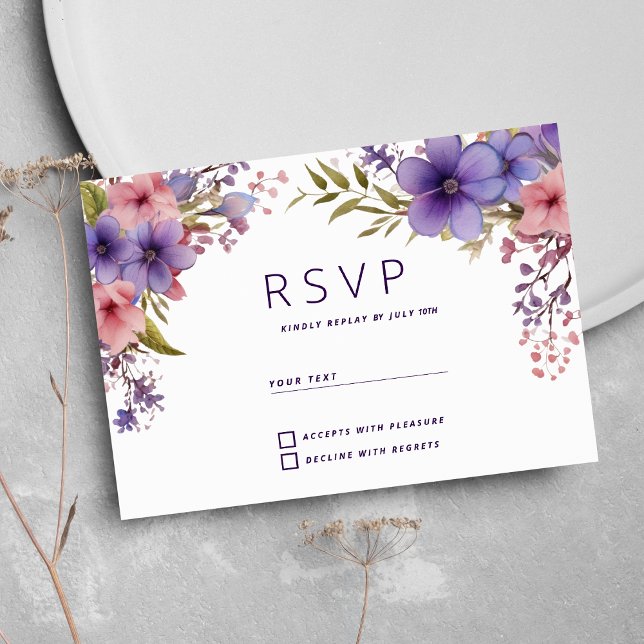 Invitación Verano primavera lavanda rosa floral RSVP (Spring summer lavender pink floral RSVP)