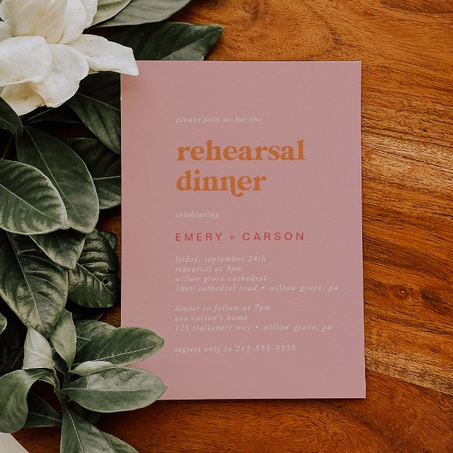 Invitación Verano retro | Cena de ensayo rosa y Naranja (Subido por el creador)