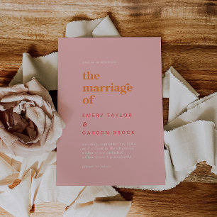 Invitación Verano retro Matrimonio de venado rosa y Naranja