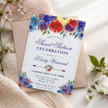 Verano Rojo y Azul Boho Flores Dulces Dieciséis