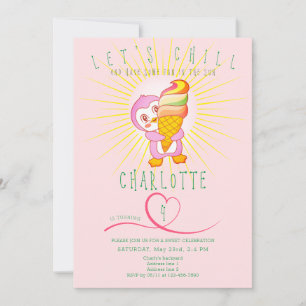 Invitación Verano rosa Chill Ice Cream Funny Pingüino Cumplea