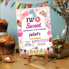 Invitación verano rosa lindos niños chica dos dulces cumpleañ