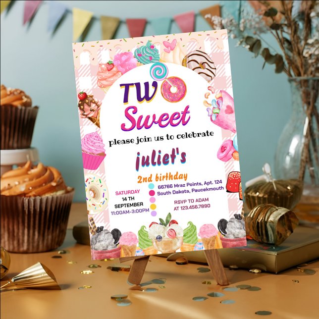 Invitación verano rosa lindos niños chica dos dulces cumpleañ (Subido por el creador)