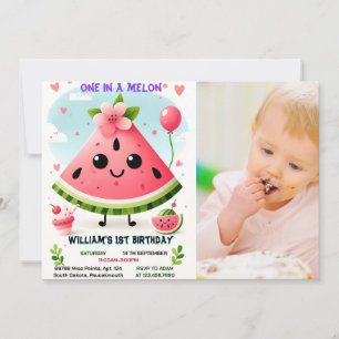 Invitación verano rosa rosa rosa uno en un melón primer cumpl