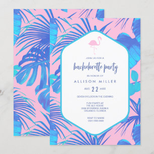 Invitación Verano rosa Tropical Flamingo Bachelorette
