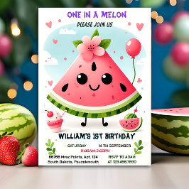 Invitación verano rosa uno en un melón primer cumpleaños