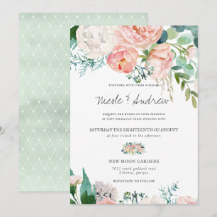 Invitación Verano ruboroso   Boda floral acuarela