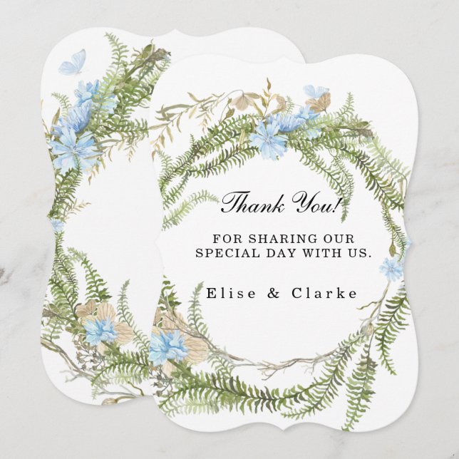 Invitación Verano Rústico Fern Wreath Boda Gracias Cartas (Anverso / Reverso)