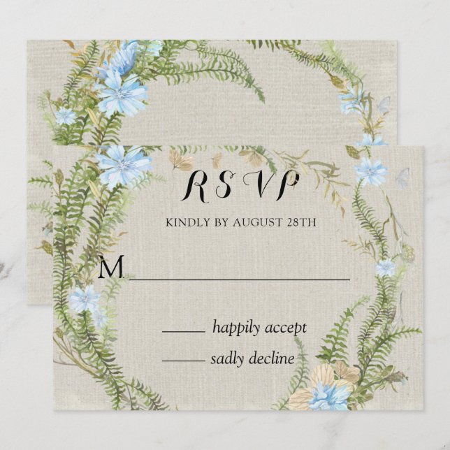 Invitación Verano Rústico Fern Wreath Wedding Rsvp (Anverso / Reverso)