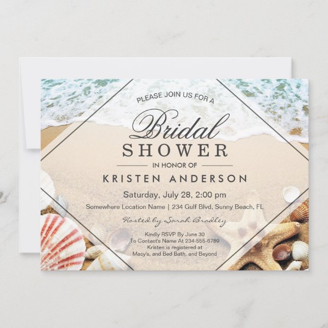 Invitación Verano Sandy Beach Starfish Seashell Bridal Shower (Anverso)