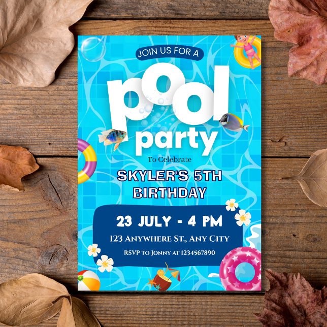 Invitación Verano Splash Niños Fiesta de piscina (Summer Splash Kids Pool Party Birthday Invitation
)