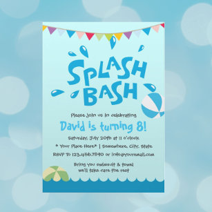 Invitación Verano Splash Pool Fiestas Niños Cumpleaños