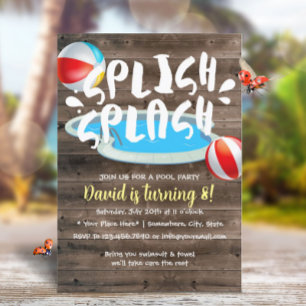 Invitación Verano Splish Splash Piscina de madera Fiesta de c