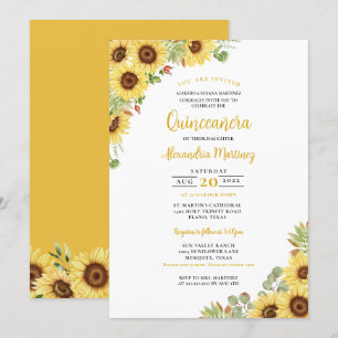 Invitación Verano Sunflower Amarillo Floral Blanca Quinceaner