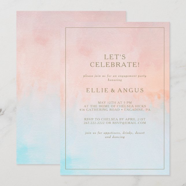 Invitación Verano Sunset Watercolor Celebremos (Anverso / Reverso)