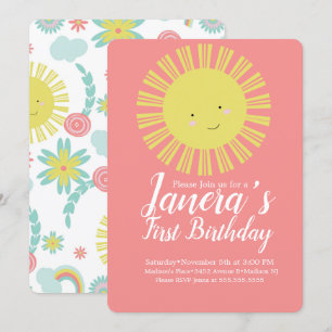 Invitación Verano Sunshine Floral Sun Niñas Fiesta de cumplea