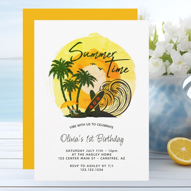 Invitación Verano Tiempo Vibes Primer Cumpleaños (Subido por el creador)