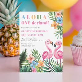 Invitación Verano tropical 1er Flamingo Onederland Cumpleaños