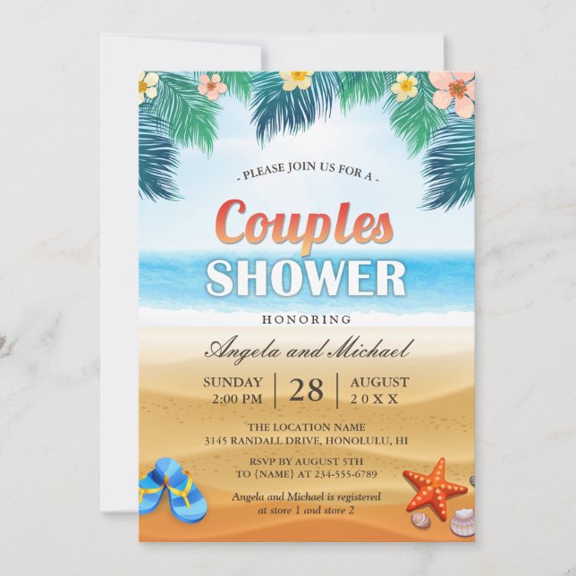 Invitación Verano Tropical Beach Parejas Boda Ducha (Anverso)