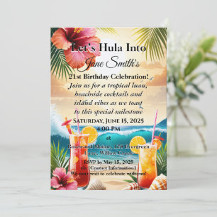 Invitación Verano Tropical Fiesta de Playa Luau 21 cumpleaños