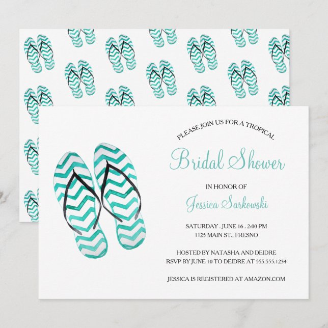 Invitación Verano tropical Flip Flops Bridal Shower (Anverso / Reverso)