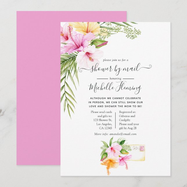 Invitación Verano tropical Floral Baby Shower por correo (Anverso / Reverso)