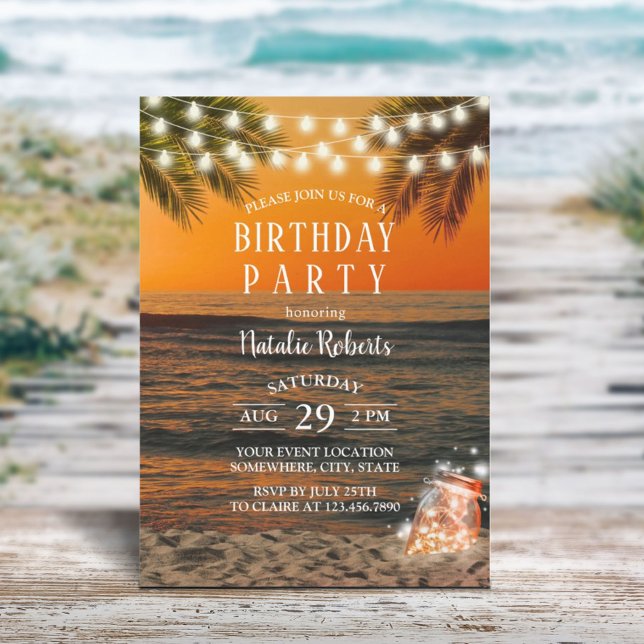 Invitación Verano tropical Sunset Beach Mason Jar Cumpleaños (Subido por el creador)