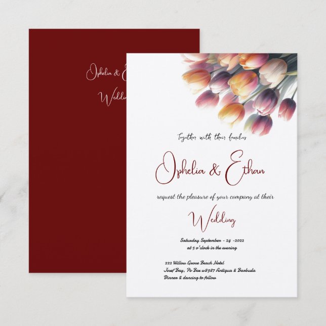 Invitación Verano tulipano y moderno primavera (Anverso / Reverso)