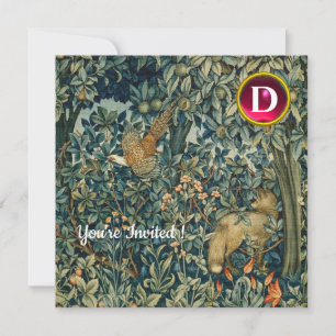 Invitación VERDAD, ANIMALES FORESTALES Fox, Pheasant, Green F