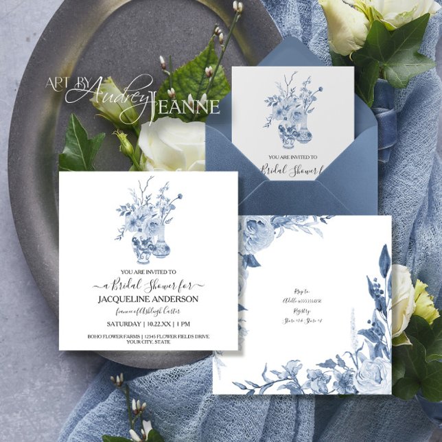 Invitación Verdadera Chinoiserie Floral Blue Bridal Shower (Subido por el creador)