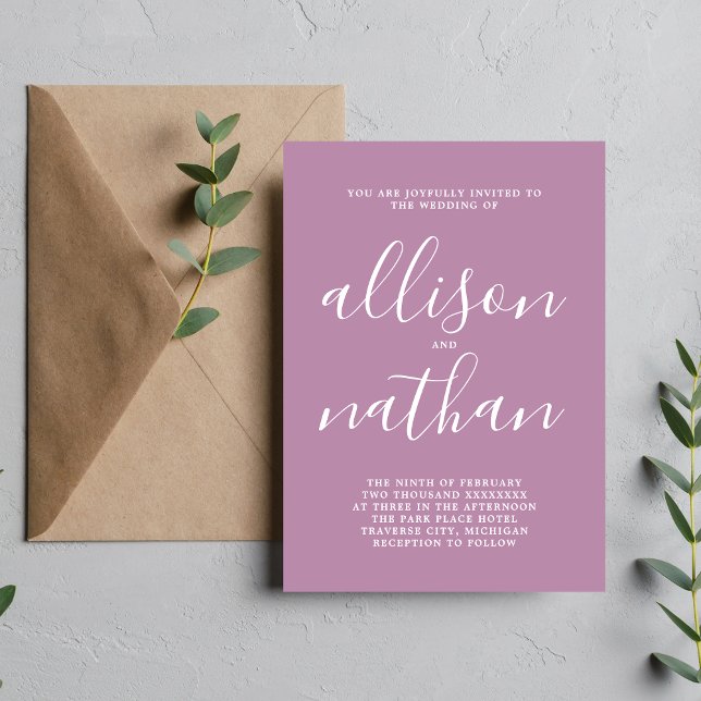 Invitación Verdadera sencillez 1 guión de lavanda Boda mínimo (Subido por el creador)