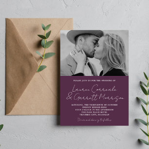 Invitación Verdadera sencillez 3 Boda moderno de fotos púrpur