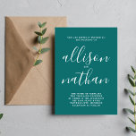 Invitación Verdadera simplicidad 1 Boda Minimalista Verde azu<br><div class="desc">¡Esta sencilla y preciosa invitación a la boda es perfecta para los minimalistas de todos nosotros! Por favor,  contáctame si quieres ayudar a personalizar la parte de texto de esta invitación a la boda.</div>