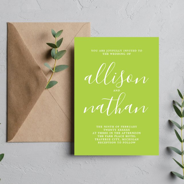 Invitación Verdadera simplicidad 1 Boda Minimalista verde pri (Subido por el creador)
