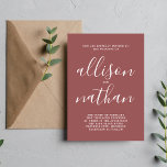 Invitación Verdadera simplicidad 1 guión Marsala Boda mínimo<br><div class="desc">¡Esta sencilla y preciosa invitación a la boda es perfecta para los minimalistas de todos nosotros! Por favor,  contáctame si quieres ayudar a personalizar la parte de texto de esta invitación a la boda.</div>