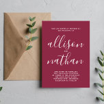 Invitación Verdadera simplicidad 1 Script Claret Boda Minimal<br><div class="desc">¡Esta sencilla y preciosa invitación a la boda es perfecta para los minimalistas de todos nosotros! Por favor,  contáctame si quieres ayudar a personalizar la parte de texto de esta invitación a la boda.</div>