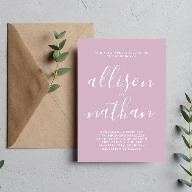 Invitación Verdadera simplicidad 1 Wisteria Script Boda mínim (Subido por el creador)