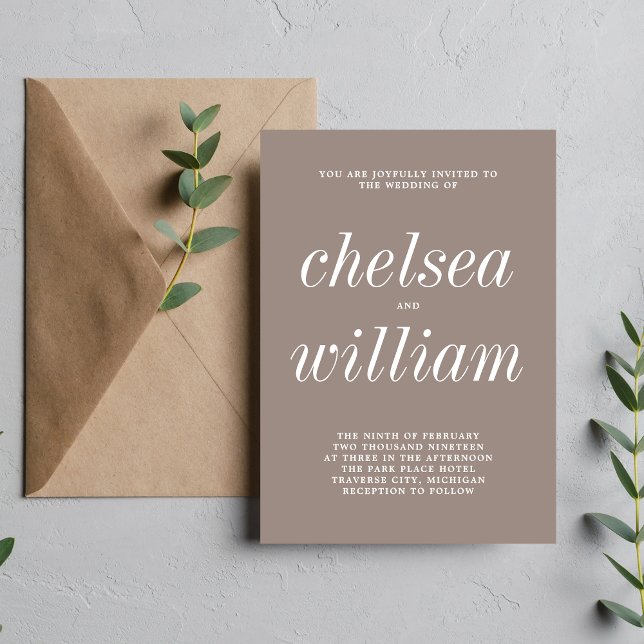 Invitación Verdadera simplicidad 2 Taupe Boda Minimalista sim (Subido por el creador)