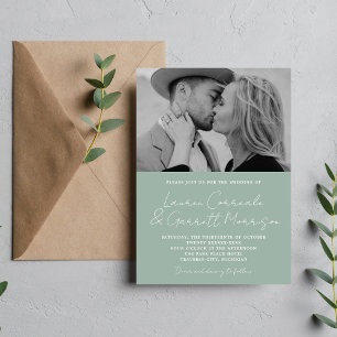 Invitación Verdadera simplicidad 3 Boda de fotografía verde d