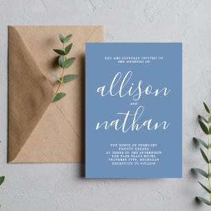 Invitación Verdadero Boda Minimalista Denim Blue