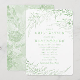 Invitación Verdadero Romance Green Floral Frame Baby Shower