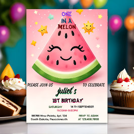 Invitación Verdadero verano rosa uno en un melón primer cumpl