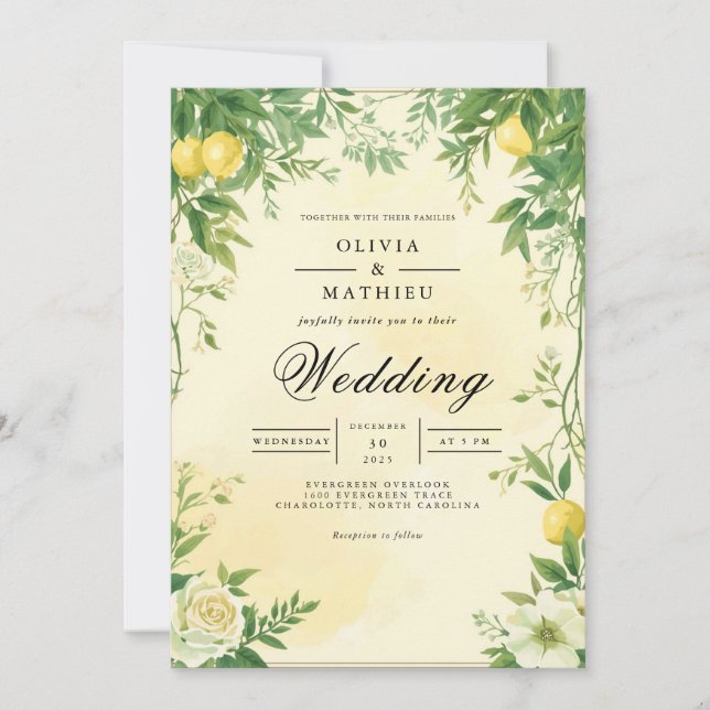 Invitación Verdant Citrus Flourish Boda (Anverso)