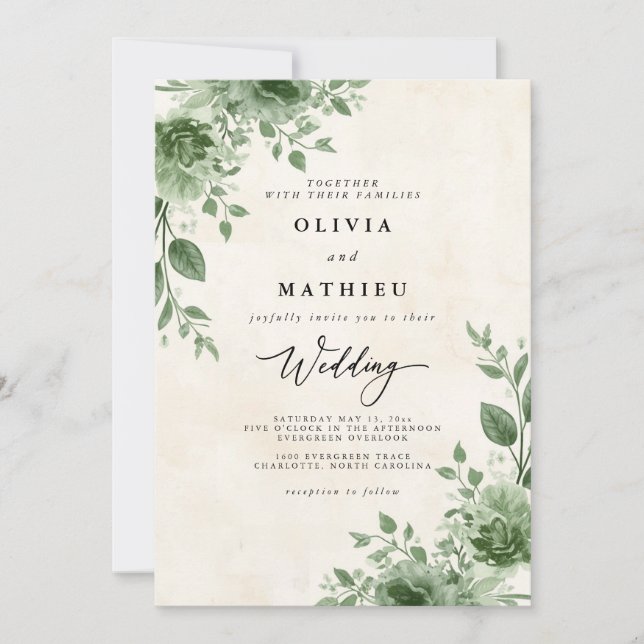 Invitación Verdant Green Floral Boda (Anverso)