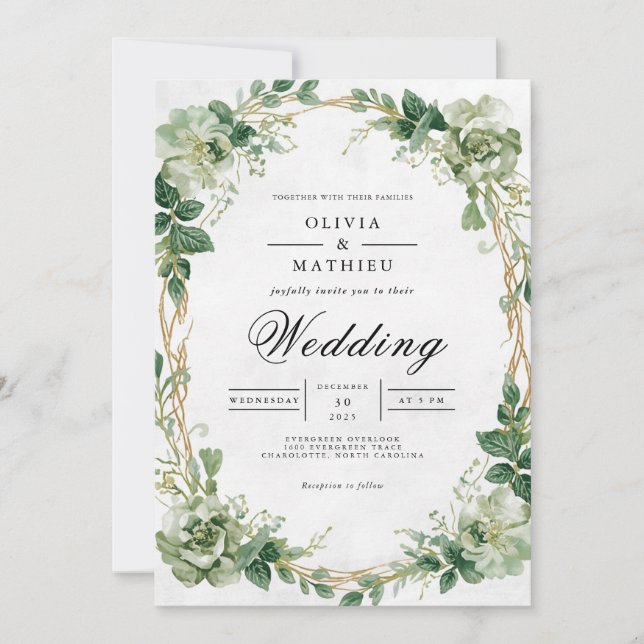 Invitación Verdant Greenery Floral Arch Boda (Anverso)