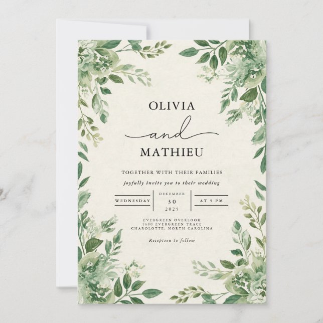 Invitación Verdant Leafy Boda Botánico Fourish (Anverso)
