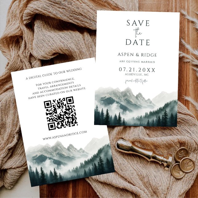Invitación Verdant Peaks Misty Forest Save the Date QR Code (Subido por el creador)